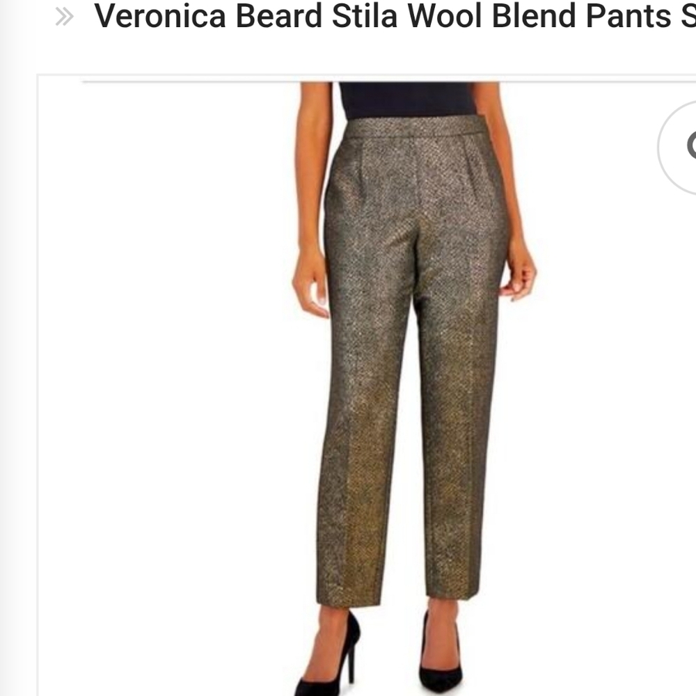 Veronica Beard Stila Black Gold Wool Blend Ankle Pants Size 00 NWT